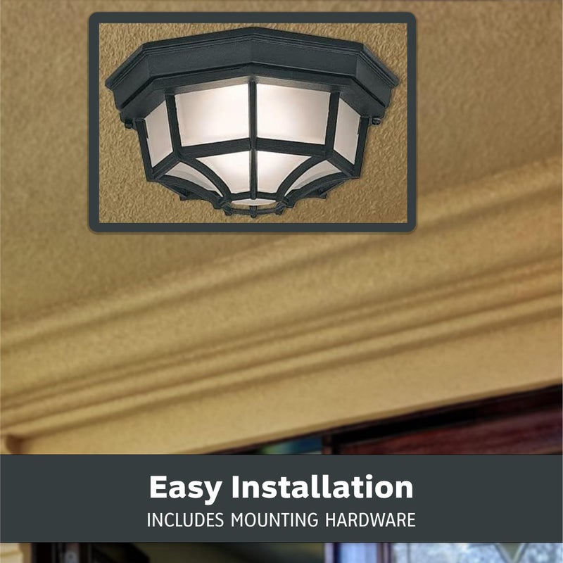 Designers Fountain 2067-BK Builder Cast Outdoor Flush Mount Ceiling Light, 10.5 in W, Black - Image 5